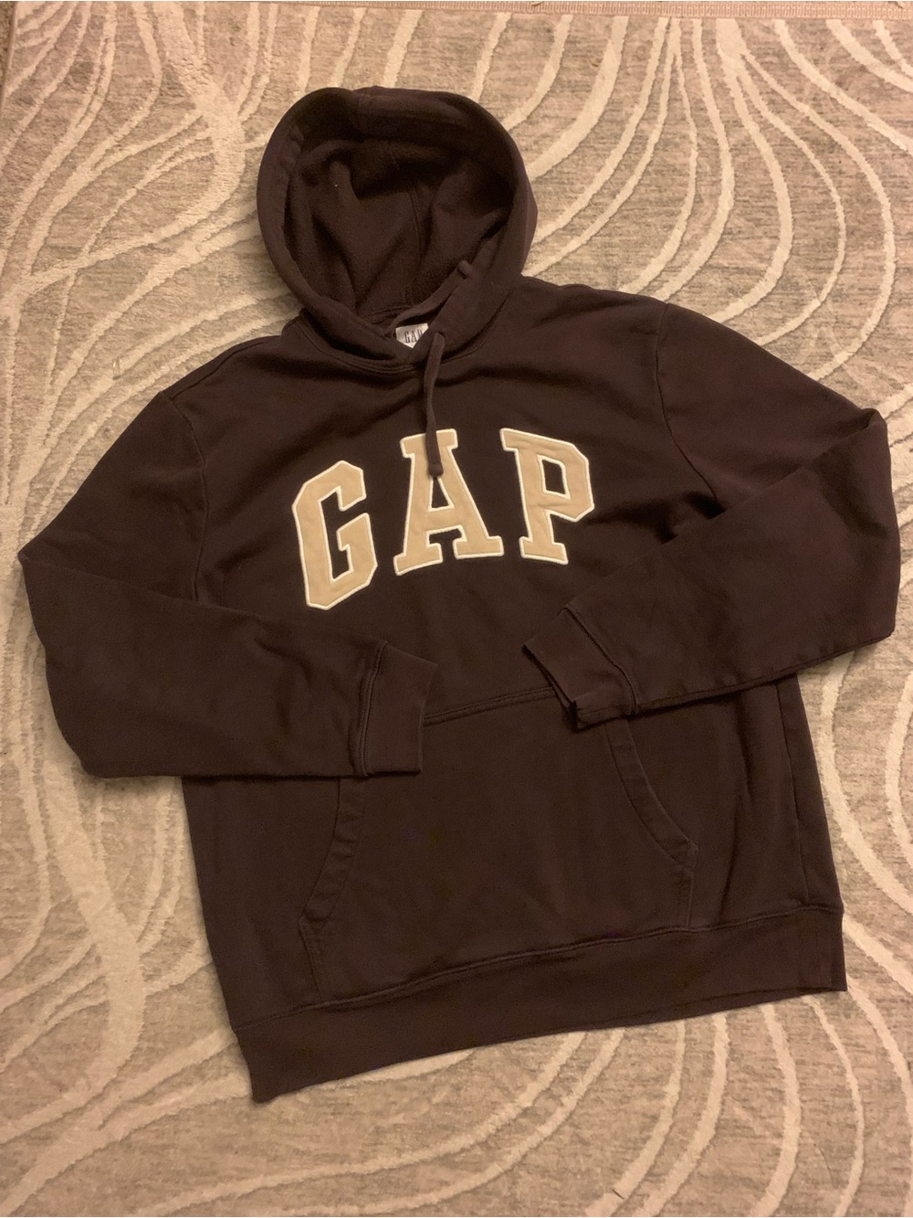 GAP Men's Dark Brown Hoodie with Cream Logo